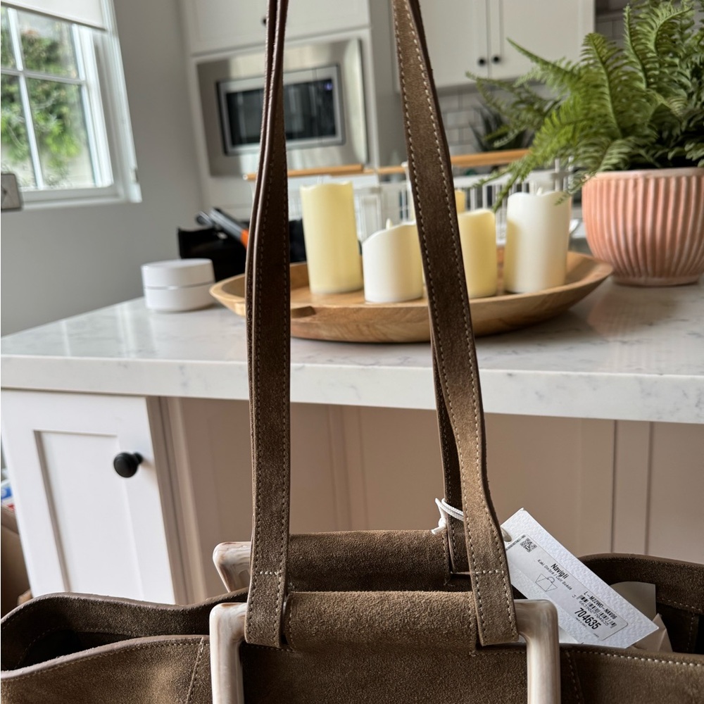 Bobbies Brown Suede Tote with Resin Handles and Shoulder Straps - Picture 4 of 7